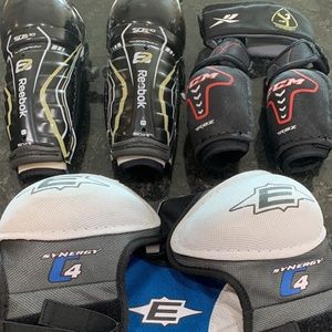 Youth hockey equipment - chest protector, shin guards, elbow pads, neck guard